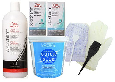 SalonTop Frosting Kit w/ Quick Blue Bleach 16oz Tub, 20 Volume Cream Developer 32oz and Two of T18 Color Charm Toner (Lightest Ash Blonde) 1.4 oz