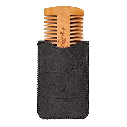 2019 Version Wooden Beard Comb & Durable Case for Men with Sexy Beard, Fine & Coarse Teeth, Pocket Comb for Beards & Mustaches