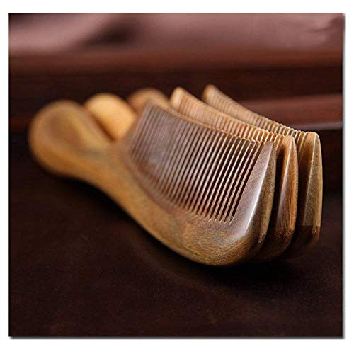 BEINY Natural Green Sandalwood Comb - Anti Static Wooden Hair Comb with Thickening Round Handle for Hair Health