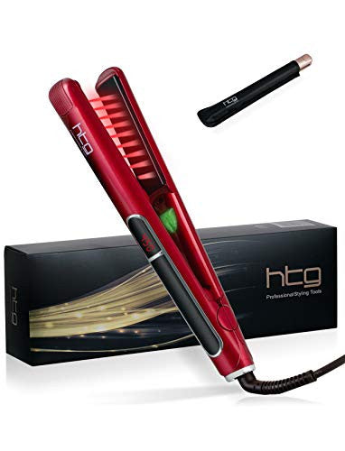 HTG Professional Hair Straightener 1 Inch Flat Irons, Infrared Tech, Ionic Make frizz Free, Dual Voltage 110-220V, 50/60Hz (Red)