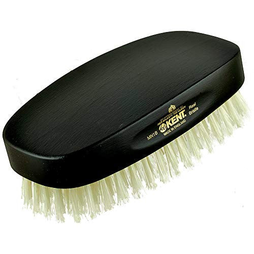 Kent MN1B Finest Men's Military Style Rectangular Ebonywood Hair Brush with 100% Natural White Boar Bristle - Ideal for Fine or Thinning Hair, Sensitive Scalp Brush, 360 Wave, and Beard Straightener