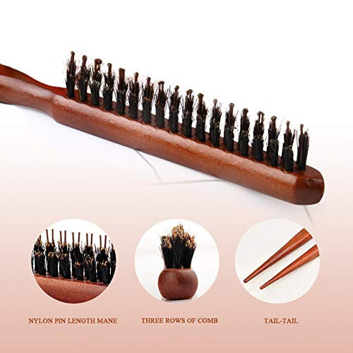 CCbeauty Teasing Brosse à cheveux en poils de sanglier pour femme Queue en bois Crêpage Brosses Teaser Lissage et coiffage Peigne à cheveux fins 2 pièces