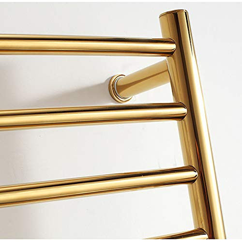 BILLY'S HOME Sèche-serviettes électrique, tour chauffante électrique en acier inoxydable 304 avec 4 barres chauffantes, montage mural pour salle de bain, or 450 × 540 × 125 mm, plug-in