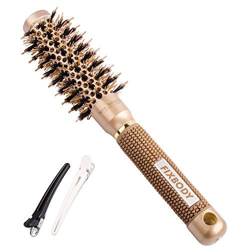 FIXBODY Round Barrel Hair Brush with Boar Bristles, Nano Thermal Ceramic，Ionic Tech and Anti-Static for Hair Blow Drying, Styling, Curling, Straightening (2.2 inch, Barrel 0.98 inch)