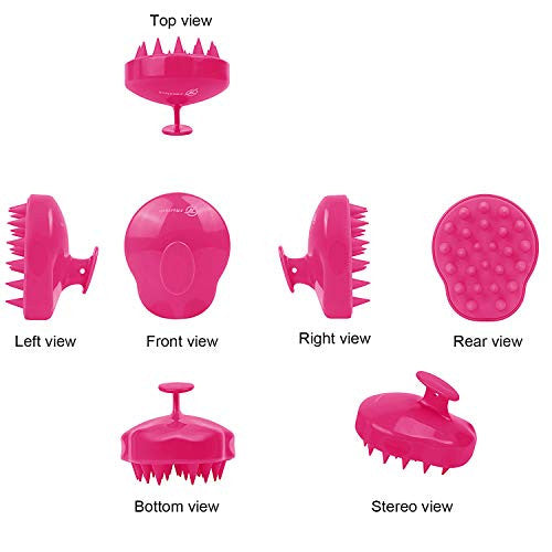 Brosse de massage pour cuir chevelu FReatech [Humide et sec], poils en silicone souples, soin du cuir chevelu, exfoliation et élimination des pellicules, stimulation de la pousse des cheveux - Rouge