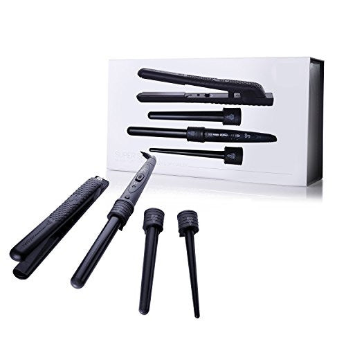 Herstyler Superstyler Ceramic Flat Iron and Curling Wand Set - Curling Iron Straightener 2 in 1 for All Hair Types - 2-in-1 Straightener and Curling Iron with 3 Interchangeable Clipless Barrels