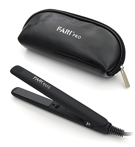 FARI Travel Mini Hair Flat Iron 1/2 Inch Ceramic Tourmaline Hair Straightener with Travel Bag Dual Voltage Travel Iron For Worldwide Use Temp 400F (Black)