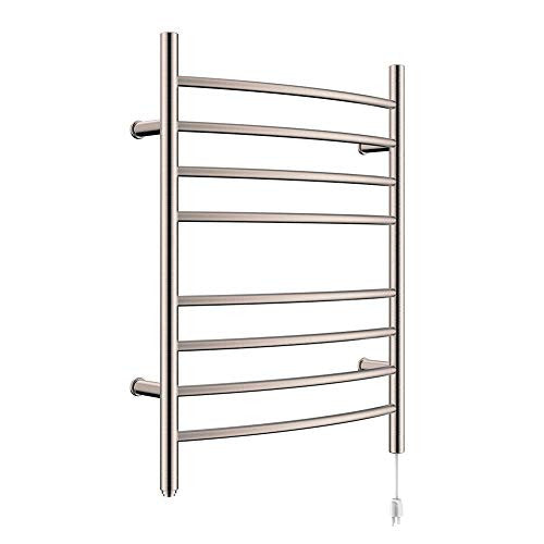 HEATGENE Towel Warmer 8 Bar Plug-in Curved Bath Towel Heater Brushed