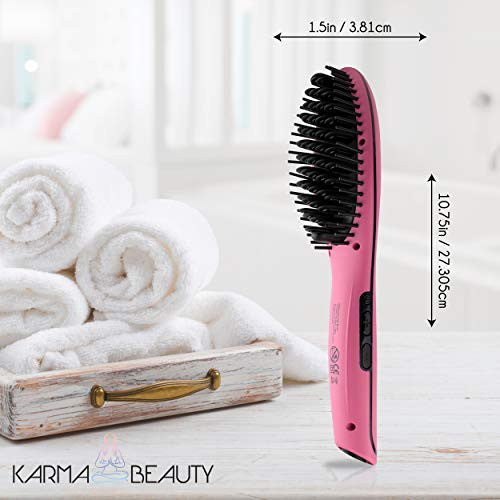 直发梳 | 防烫直发热刷 | 离子陶瓷技术 | 液晶屏 | 自动关机 | Karma Beauty |（粉色）