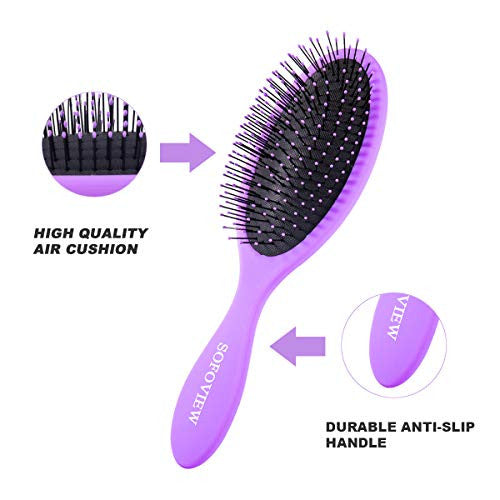 SOFOVIEW 2 件装顺发梳，带柔软尼龙刷毛，无痛防静电顺发梳，减少毛躁按摩头皮，适合女性、男性和儿童，粉色和紫色