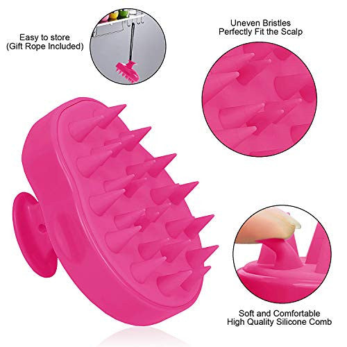 Brosse de massage pour cuir chevelu FReatech [Humide et sec], poils en silicone souples, soin du cuir chevelu, exfoliation et élimination des pellicules, stimulation de la pousse des cheveux - Rouge