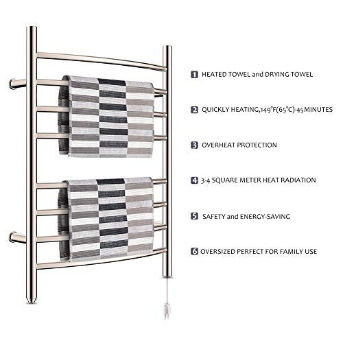 HEATGENE Towel Warmer 8 Bar Plug-in Curved Bath Towel Heater Brushed