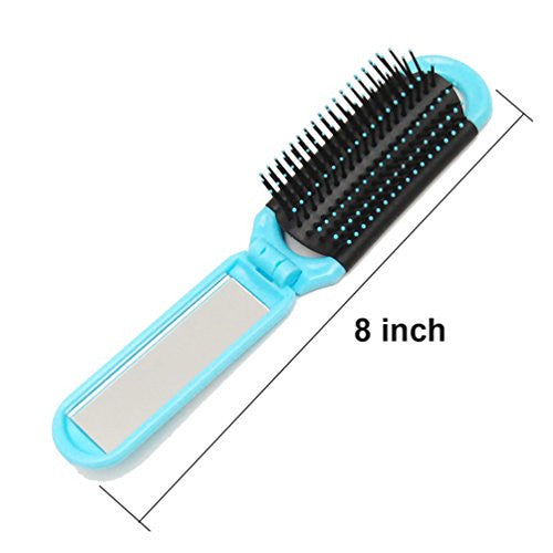 Luxxii (3 Pack) Mini Folding Mirror Detangler Hair Brush Detangling Pocket Comb for Adults & Kids