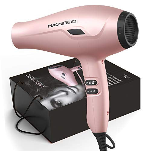 1875W Professional Hair Dryer with Ionic Conditioning -Lightweight Powerful, Fast Hairdryer Blow Dryer -Pro Ion quiet hairdryer with 2 Concentrator Nozzle Attachments