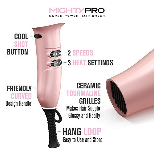 1875W Professional Hair Dryer with Ionic Conditioning -Lightweight Powerful, Fast Hairdryer Blow Dryer -Pro Ion quiet hairdryer with 2 Concentrator Nozzle Attachments