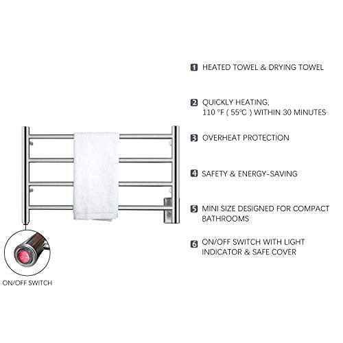 HEATGENE Towel Warmer 4 Bar Towel Dryer Wall-Mounted Plug-in Bath Towel Heater - Brushed