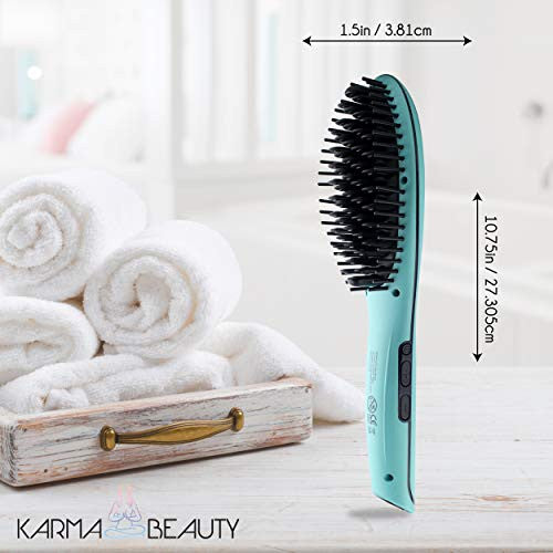 Hair Straightener Brush | Anti - Scald straightening Heat Brush | Ionic Ceramic Technology | LCD Screen | Auto Shut Off | Karma Beauty |(Turquoise)