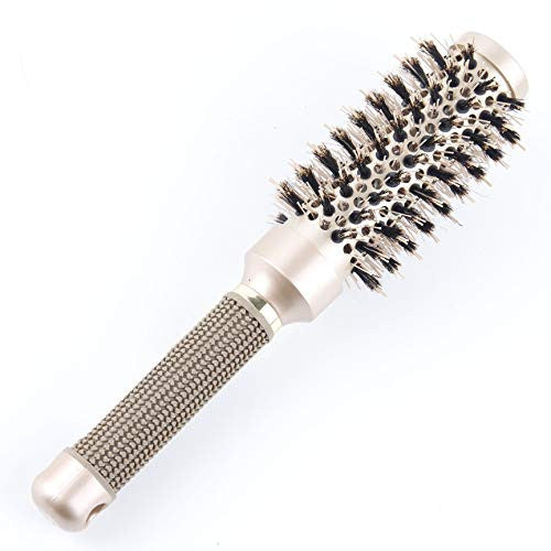 Thermal Ceramic Ionic Curling Straightening Blow Dryer Round Hair Brush for Blow Drying With Boar Bristle for Hairdressing Gold Round Brush 4 Sizes (1.3)