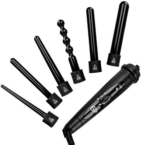 Beaucares 6-in-1 Curling Iron, Professional Curling Wand Set, Instant Heat Up Hair Curler with 6 Interchangeable Ceramic Barrels (0.35'' to 1.25'') and 2 Temperature Adjustments