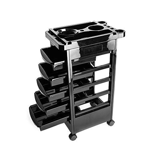 Salon SPA Rolling Trolley Storage Cart Coloring Beauty Salon Hair Dryer Holder with 5 Drawers for Tool Storage (Plastic)