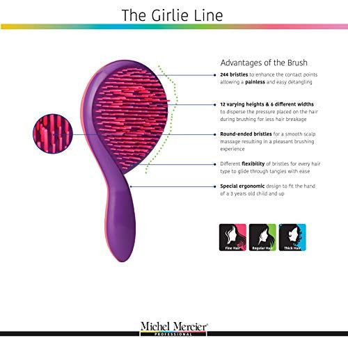 Michel Mercier Detangling Brush Girlie - Hairbrush for Kids - Specially Designed for Young Hands (Normal Hair)