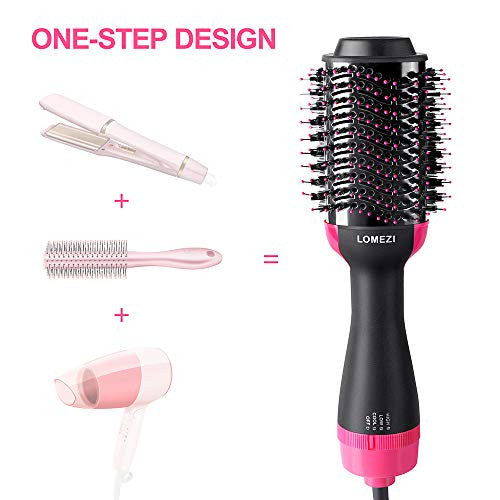 Hair Dryer Brush, LOMEZI Hot Air Brush, One Step Hair Dryer & Volumizer, 3 in1 Anti-scald Negative Ionic Ceramic Dryer Brush for Dry & Straighten & Curl, Smooth Frizz (black-2)