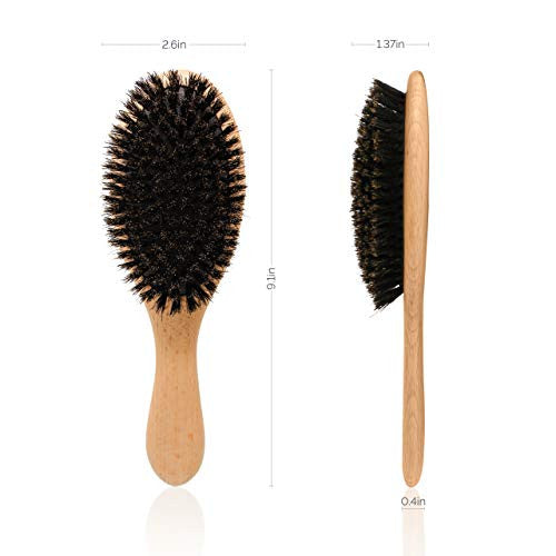 Natemia Ensemble brosse à cheveux et peigne en bois en poils de sanglier pour femmes, hommes et enfants – Idéal pour les cheveux fins et normaux – Ajoute de la brillance et améliore la texture des cheveux