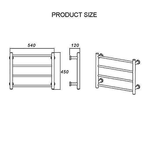 BILLY'S HOME Sèche-serviettes électrique, tour chauffante électrique en acier inoxydable 304 avec 4 barres chauffantes, montage mural pour salle de bain, or 450 × 540 × 125 mm, plug-in