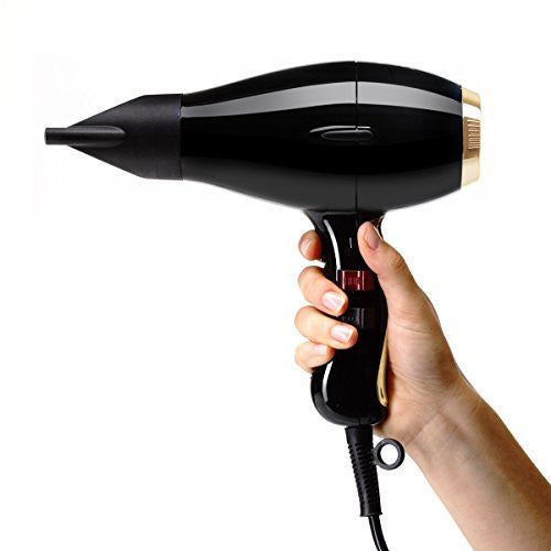 Elchim 3900 Healthy Ionic Hair Dryer, Special Edition Black/Gold Color: Professional Ceramic and Ionic Blow Dryer - 2000 Watt | 2 Concentrators Included | Fast Drying, Quiet, and Lightweight