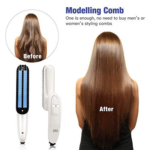 SiKii Beard Straightener for Men, Brush Hair Straightening Comb Quick Heated Brush for Home and Travel MC11(White)