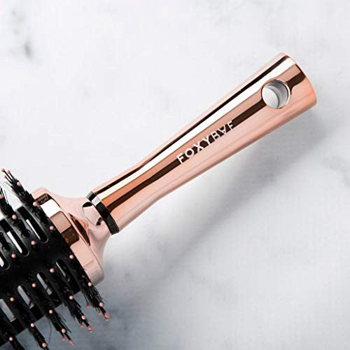 Foxybae Round Hair Brush Set - Rose Gold Hair Detangler Brush for Women, Men, Kids - Professional Hair Volumizer Brushes with Vented Barrel - Nylon & Boar Bristles Hair Styling Brush - MSRP $59.95