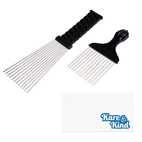 Kare & Kind 2 pcs Metal Hair Pick Comb - Afro Picks for Men and Women - Easy Grip Handle for Hairstyling - For All Types