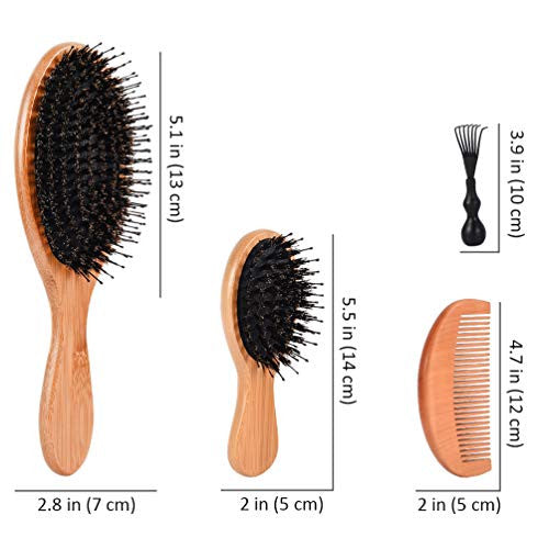 Brosse à cheveux en poils de sanglier pour femmes, hommes et enfants. Brosse à cheveux en bois pour cheveux lisses, bouclés, courts et longs. Ajoute de la brillance et améliore la texture des cheveux. Outil de nettoyage de brosse à cheveux inclus.