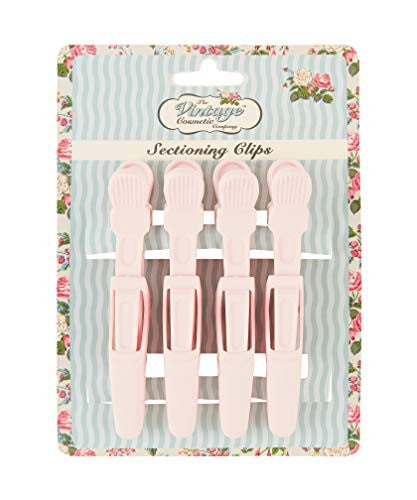 The Vintage Cosmetic Company | Alligator Hair Sectioning Clips | Style, Blow Dry, Straighten, Dye | Doubled Hinged Wide Teeth Clamp w/Firm Hold | Rubberized Comfortable Grip | Pink | 4 Piece