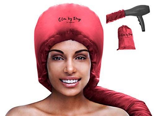 Bonnet Hood Hair Dryer Attachment- Soft, Adjustable Extra Large Hooded Bonnet for Hand Held Hair Dryer with Stretchable Grip and Extended Hose Length (Red)