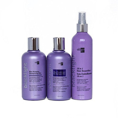 Oligo Professionnel Blacklight Trio - Blue Shampoo 8.5oz, Blue Conditioner 8.5oz, 18 in 1 Hair Beautifier 8.5 oz Trio Bundle