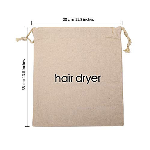 Senkary Hair Dryer Bags Drawstring Hairdryer Travel Bag Cotton Hair Dryer Storage Bag, 11.8 Inch by 13.8 Inch (Beige)