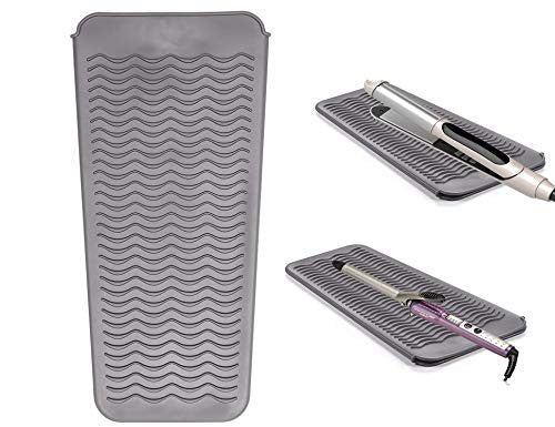 Heat Resistant Silicone Mat Pouch for Curling Iron Hair Straightener Flat Iron and Hair Styling Tool 11.5" x 5.5", Gray