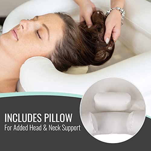 DMI Portable Shampoo Bowl, Inflatable Shampoo Bowl and Wash Basin for Bedside and In Bed Hair Washing, Hair Cuts and Hair Coloring for the Elderly, Disabled, Bedridden and Handicapped, 24 X 20, White