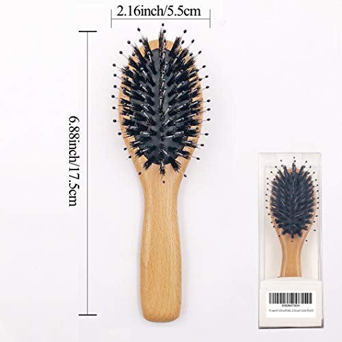 Messen Mini Boar Bristle Hair Brush Natural Beech Wood Handle Cushion Anti-static Massage Detangling-Hairbrush for Pocket/Makeup Bag/Travel/Gift for Kids and Adults (Style 2)