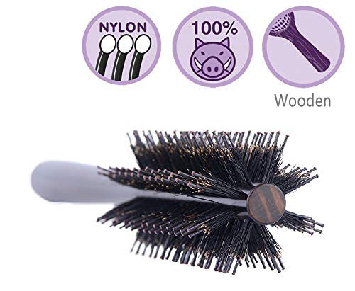 Petite brosse à cheveux ronde pour cheveux fins ou courts, Mini brosse à barbe ronde en poils de sanglier mixtes pour hommes