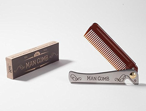 Daft 'Orginal' Man Comb, Folding Metal Pocket Comb for Men, Bearded Man Comb with Handle, The Ultimate Tool for Your Hair, Beard and Beer, (Brown)