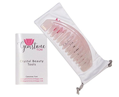 Gemstone Yoni Rose Quartz Crystal Comb - Rounded, 3"