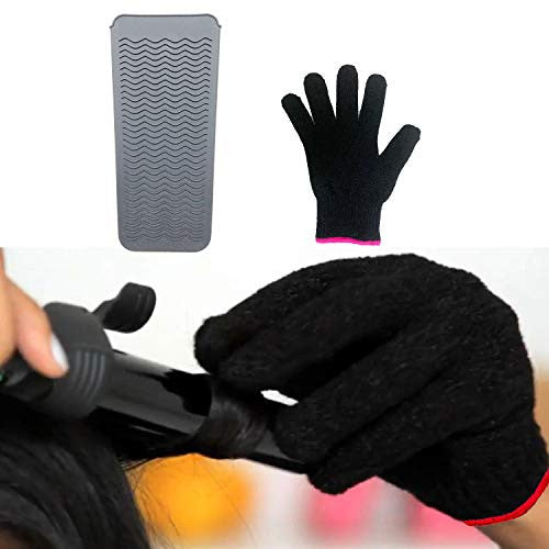 Pochette pour tapis résistant à la chaleur et gant résistant à la chaleur pour fers à friser, lisseurs, fers plats et outils de coiffure 11,5" x 6", silicone de qualité alimentaire, gris