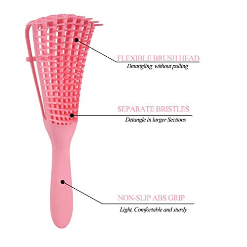 2 Pack EZ Detangling Brush Comb for Natural Hair Detangler for Afro America Hair 3a to 4c Kinky Curly Wavy Detangle Easily with for Wet/Dry/Long Thick Hair, Apply Conditioner/Oil (Pink)