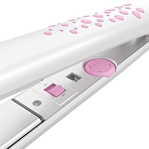 直发器 电气石陶瓷 2 合 1 平板夹 自动关闭 3 档温度控制 1 英寸珍珠白 加 2 个沙龙夹