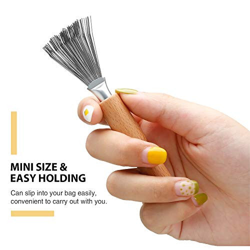 4 Packs Comb Cleaner Hair Brush Cleaning Tool Hair Brushes Cleaner Tool Hair Brush Cleaner Comb Mini Hair Dirt Remover Brush with Metal Wire Rake Wooden Handle for Home and Salon Use