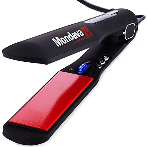 MONDAVA Professional Ceramic Tourmaline Hair Straightener Flat Iron and Curler - Dual Voltage Adjustable Digital LED Technology, Straighten and Style Frizzy Hair in 8 Min, Perfect for All Types, 1¼"