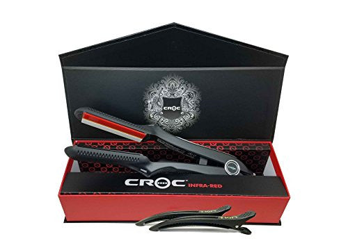 CROC Premium 1.5 Inch Black Infrared Flat Iron Hair Straightener – Ceramic Titanium Floating Plates with Comfort Handle Dual Voltage Heat Up To 450℉