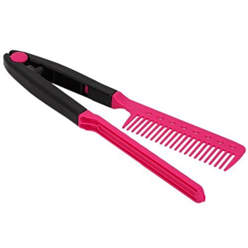DIY Salon Hair Brush Combs Hairdressing Styling Hair Straightener V Shaped Straight Comb (Pink)